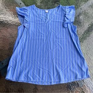 Old Navy Light Blue and White Stripe Casual V-Neck Blouse A13